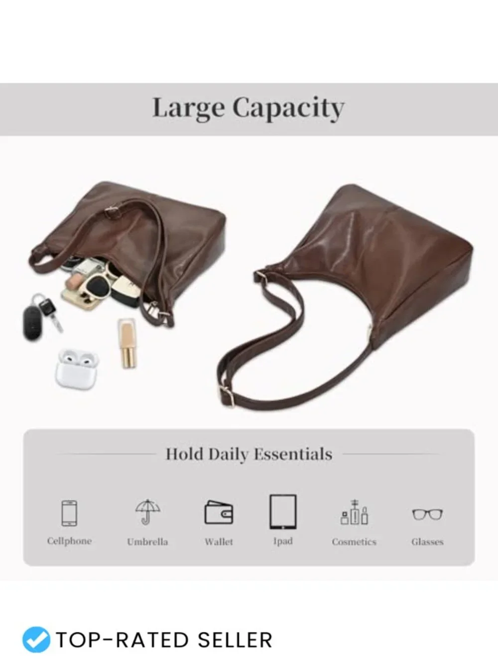 Slouchy Hobo Crossbody Bag Vegan Leather Shoulder Purse